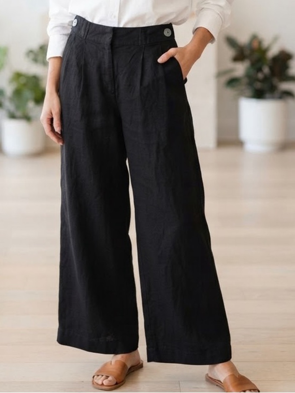 House of Harlow Linen Blend Wide Leg Black Pull on Pants Size Small